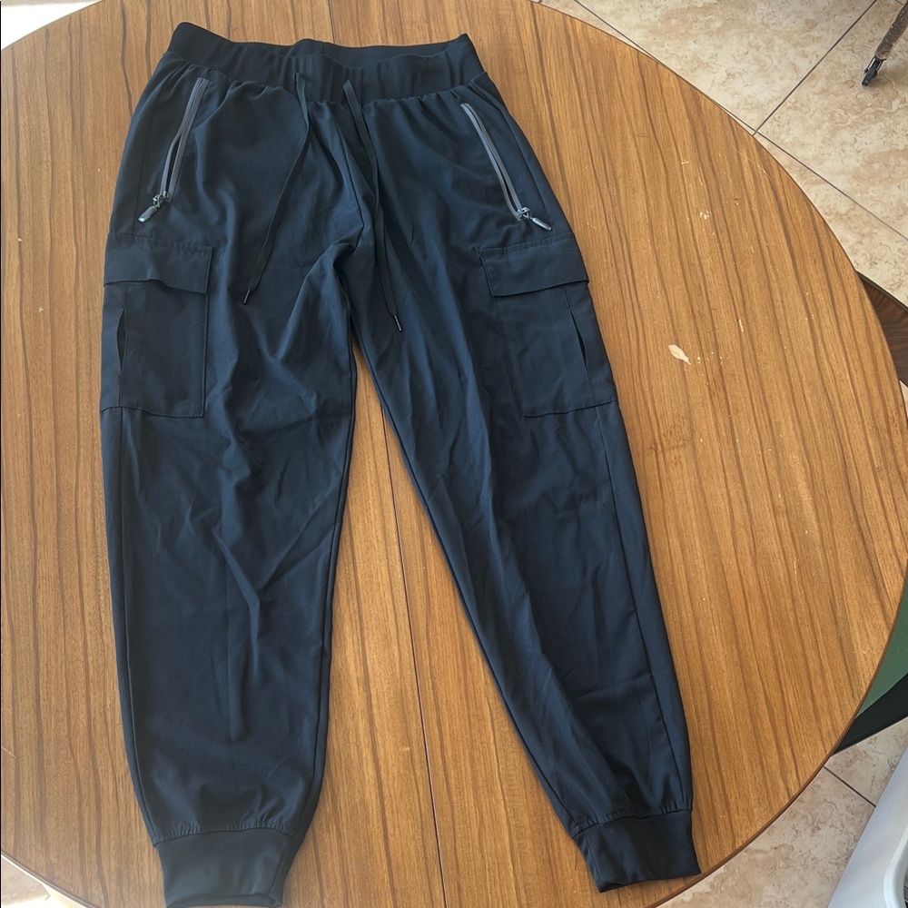 LJBJN Women’s Black Cargo Jogger Pants Athleisure Zipper Pocket